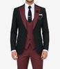 Men's Slim Fit 3-Piece Black & Burgundy Tuxedo