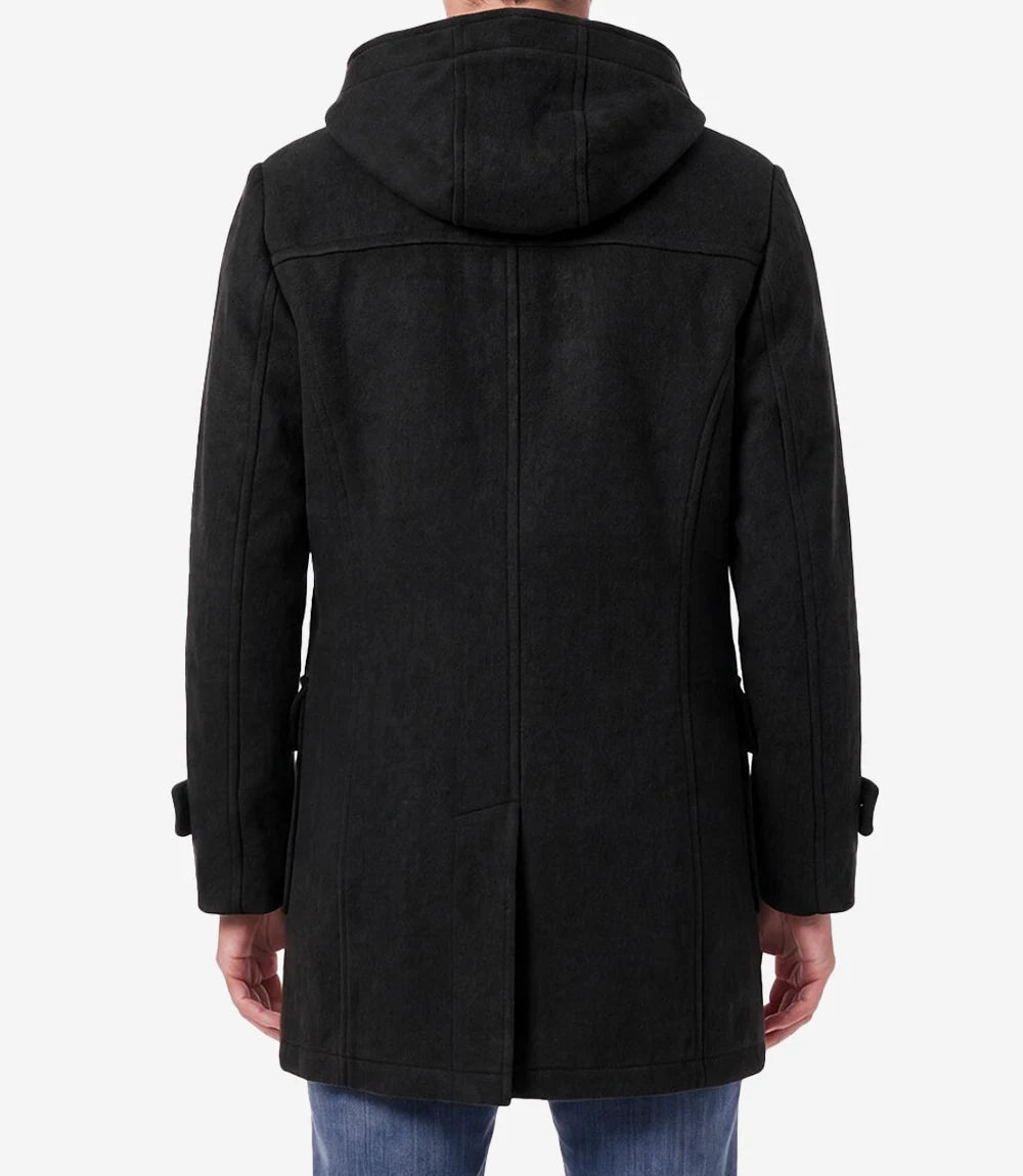 Suzanne Men’s Black Hooded Duffle Wool Coat - Black - view 2