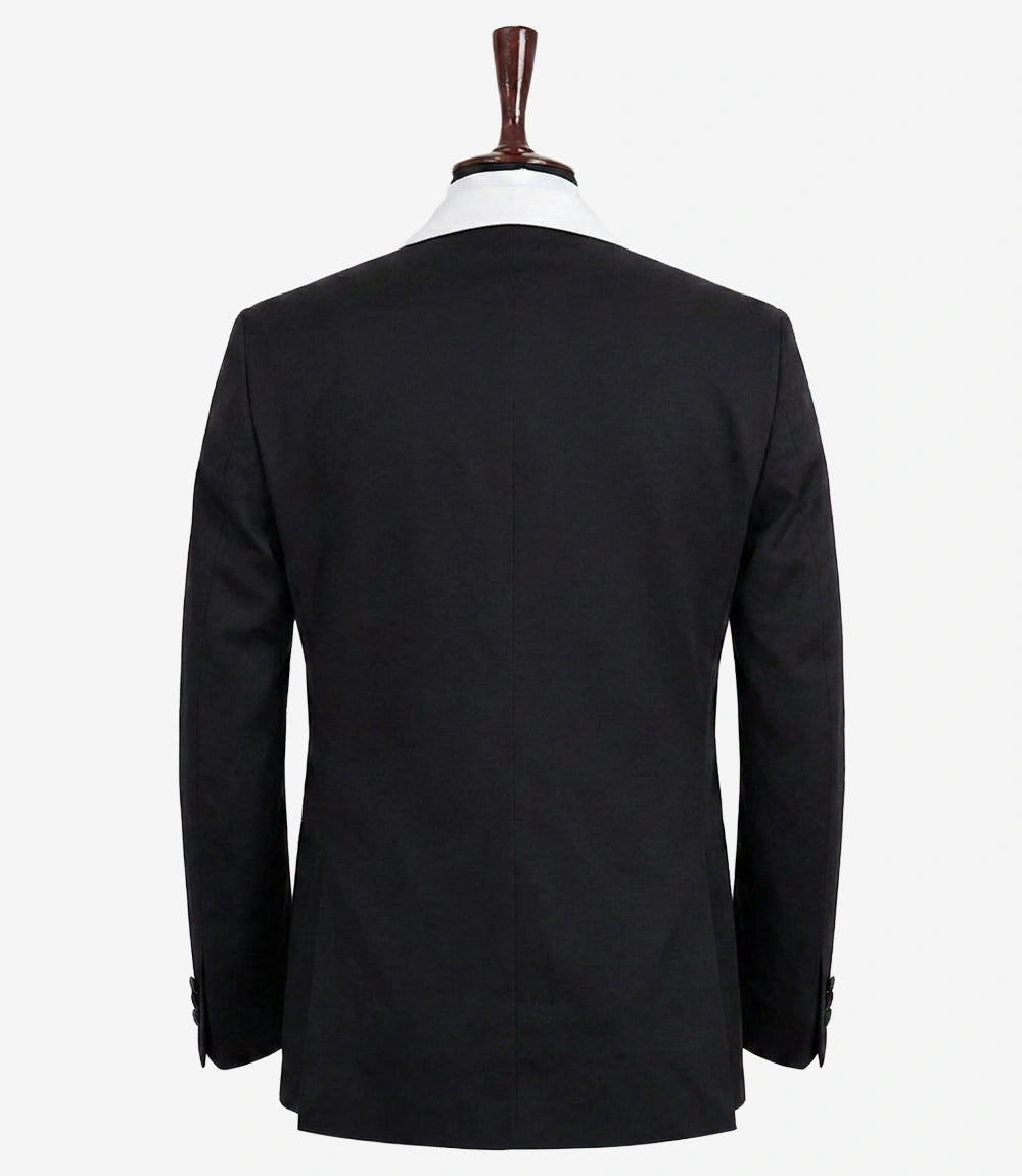 Men’s Black Tuxedo Jacket with White Satin Shawl Lapel