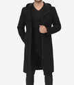 Men's Black Hooded Wool Coat | Zip-Up Winter Warmth