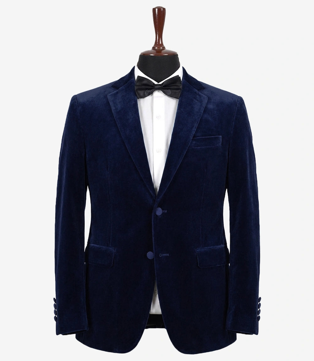 Men's Blue Velvet Tuxedo Jacket — Notch Lapel