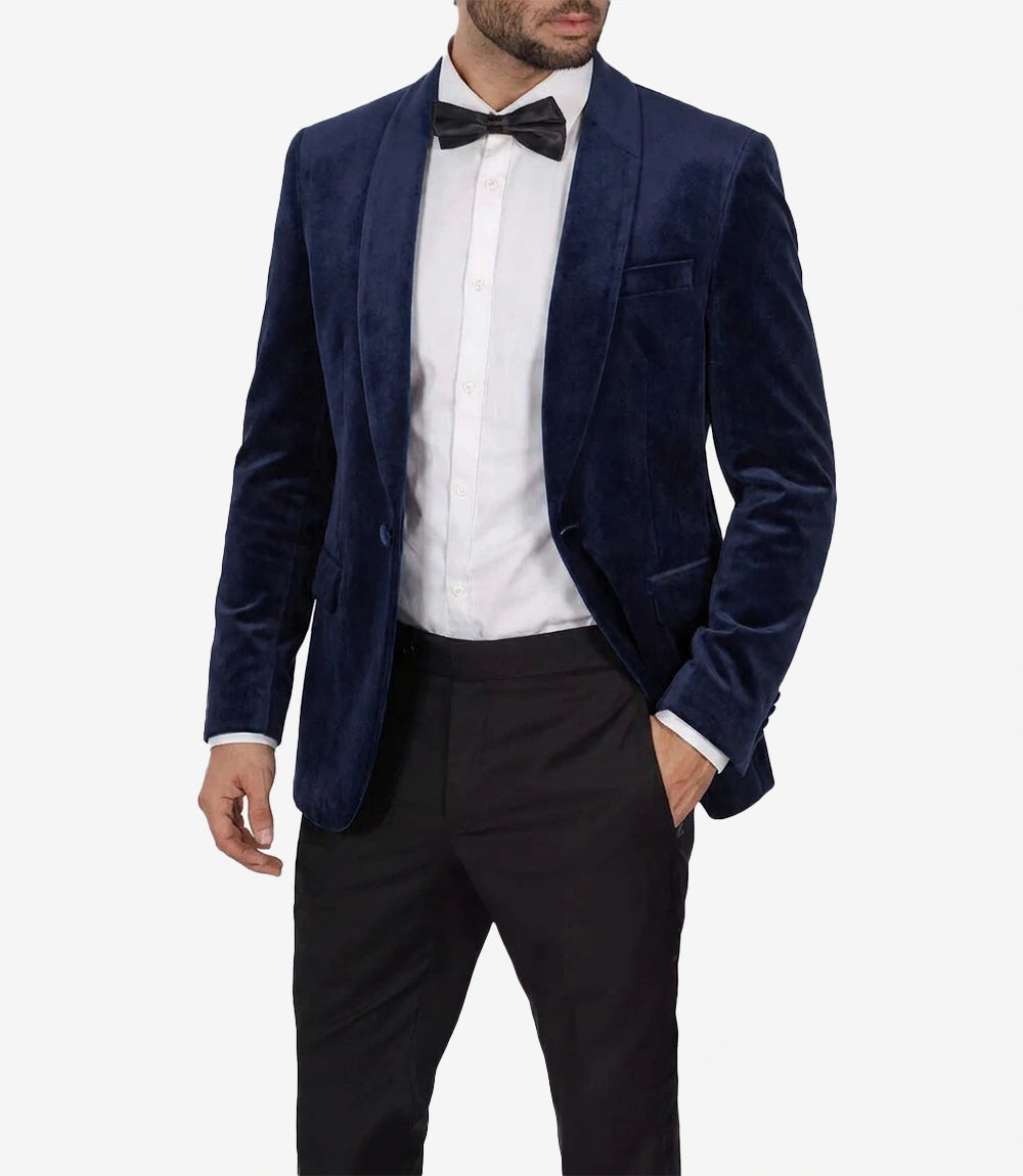 Men's Shawl Lapel Blue Premium Velvet Tuxedo Suit