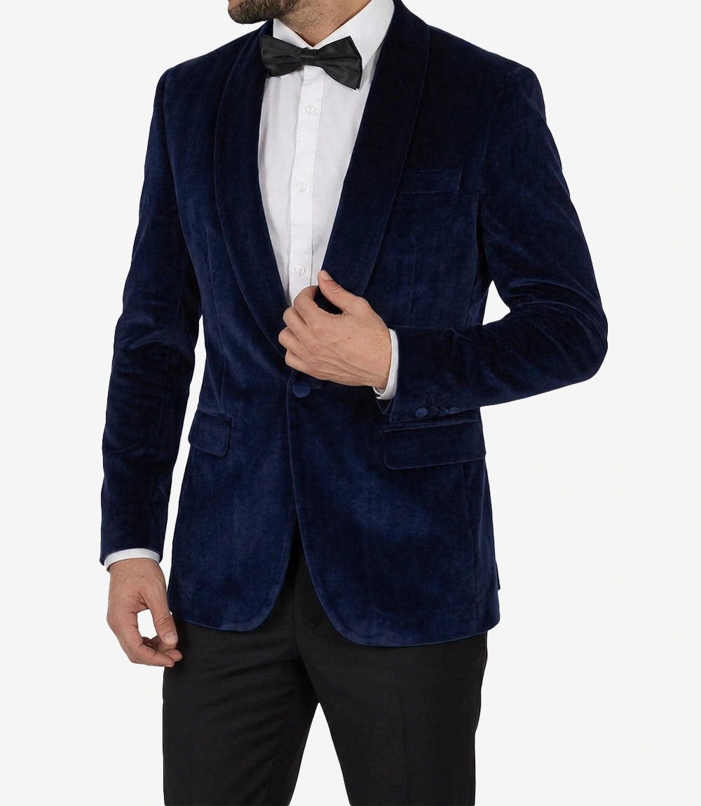 Men's Shawl Lapel Blue Premium Velvet Tuxedo Suit
