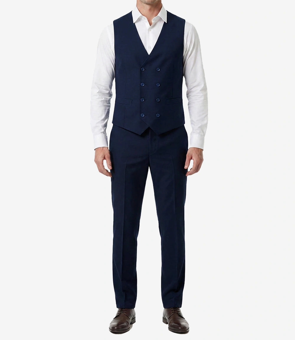 Men's Blue Cotton 3-Piece Suit — Single-Breasted Notch Lapel