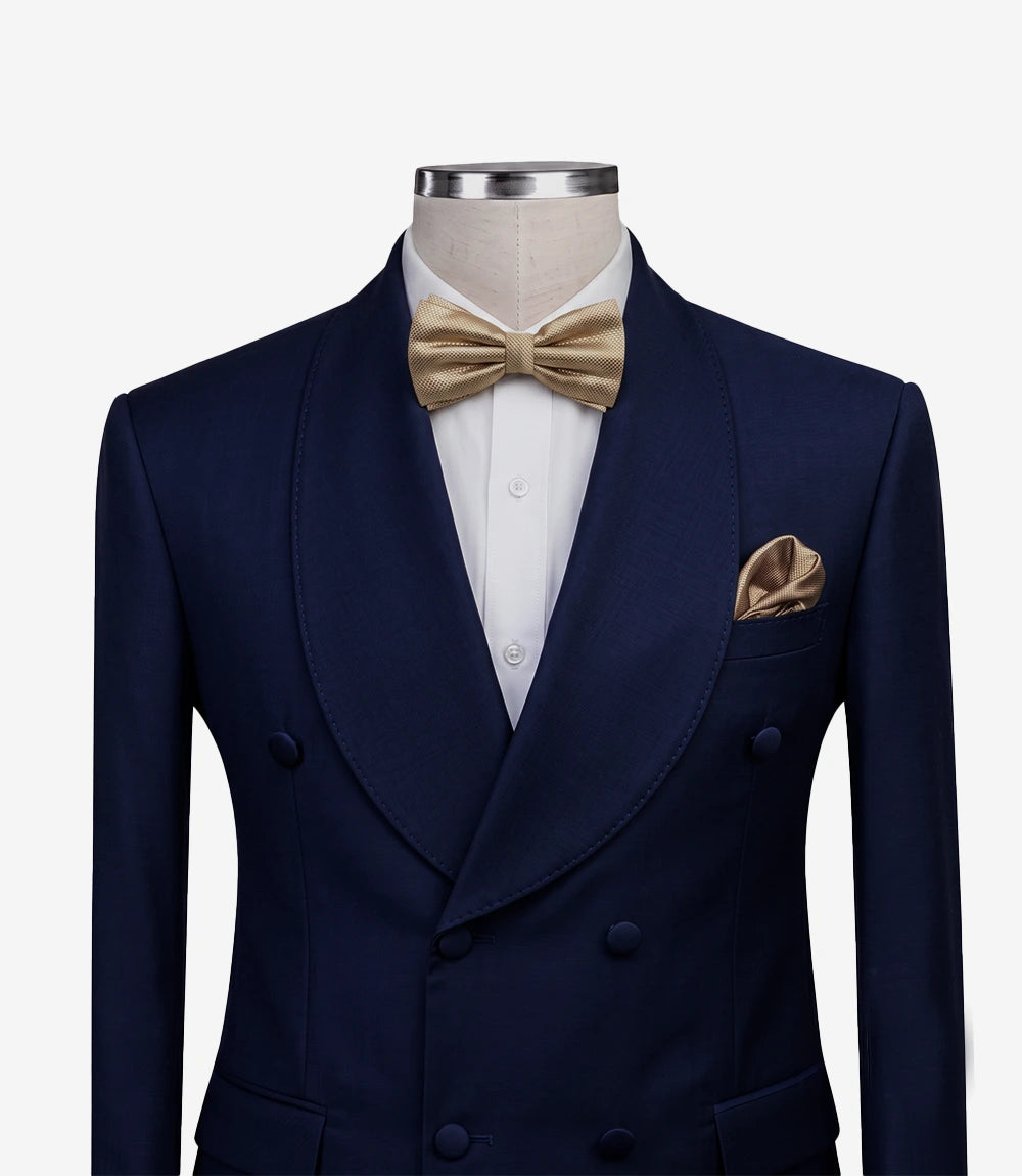Men’s Blue Double-Breasted 2 Piece Dinner Tuxedo — Shawl Lapel