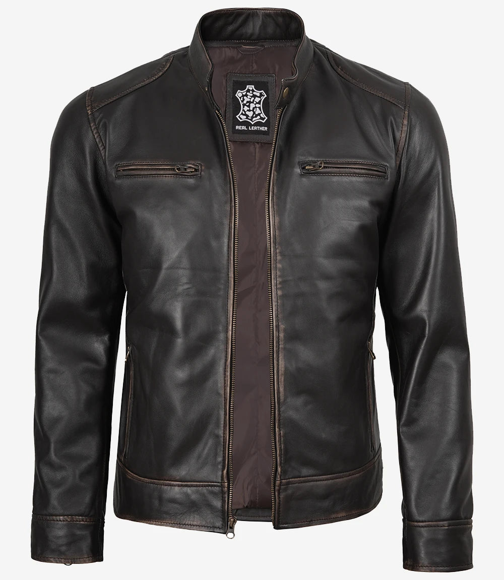 Men's Distressed Brown Biker Style Leather Jacket