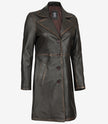 Women's Distressed Brown 3/4 Length Leather Coat