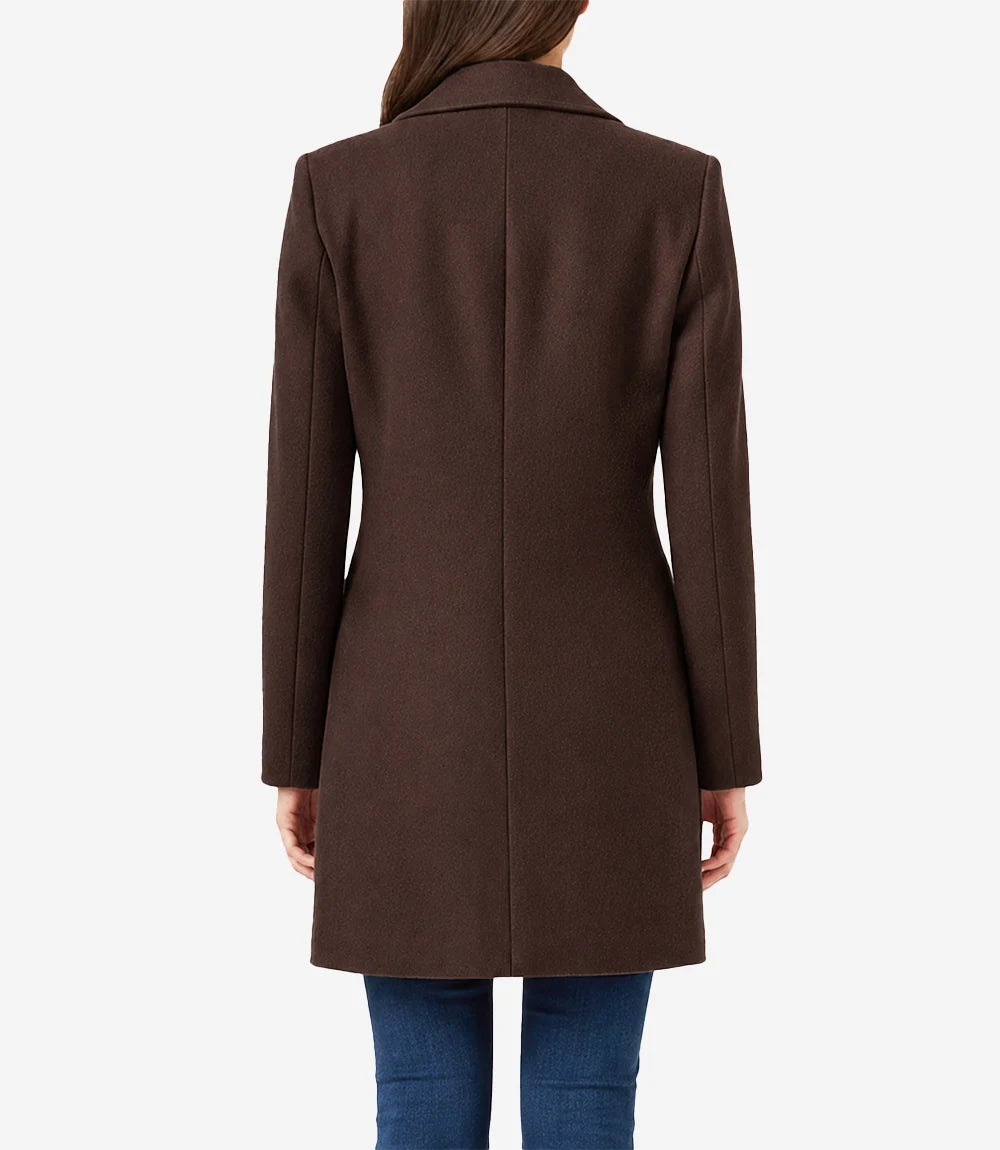 Barbara Women's Mid Length Brown Wool Coat