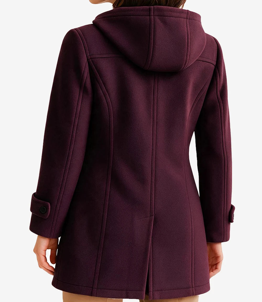 Suzanne Women’s Burgundy Hooded Duffle Wool Coat - Burgundy - view 2