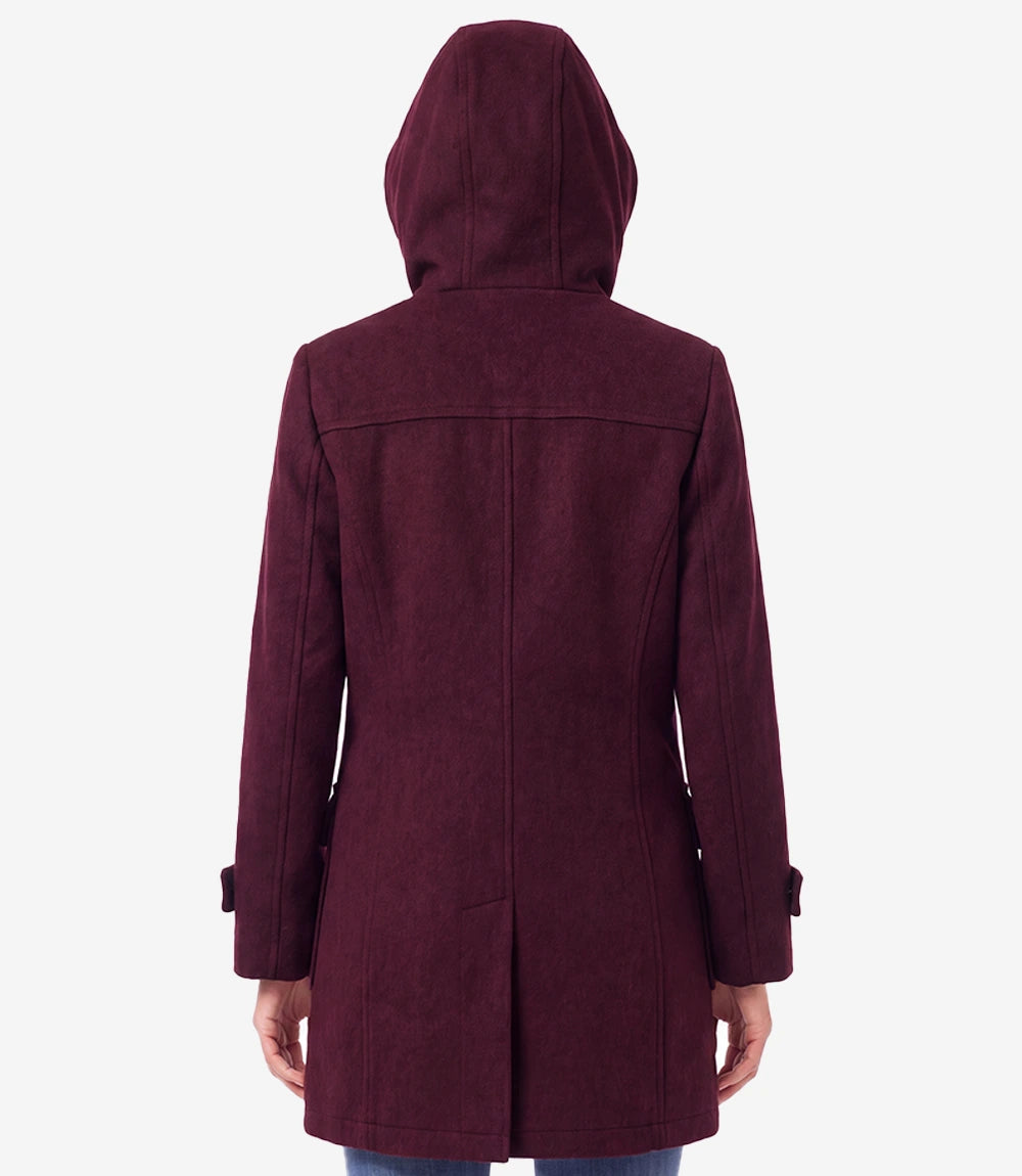 Suzanne Women’s Burgundy Hooded Duffle Wool Coat