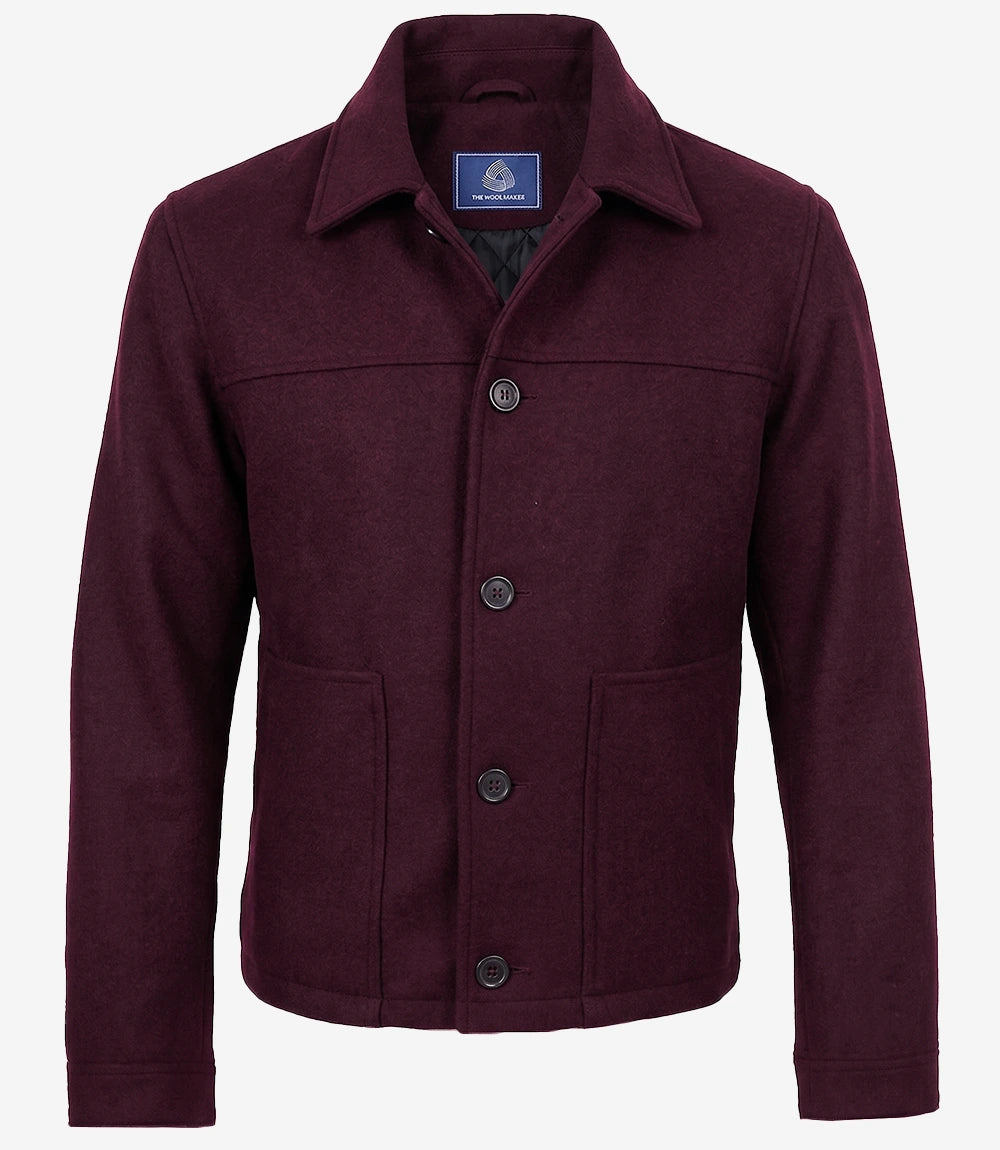 Kevin's Men's Burgundy Wool Button up Jacket - Burgundy - view 3