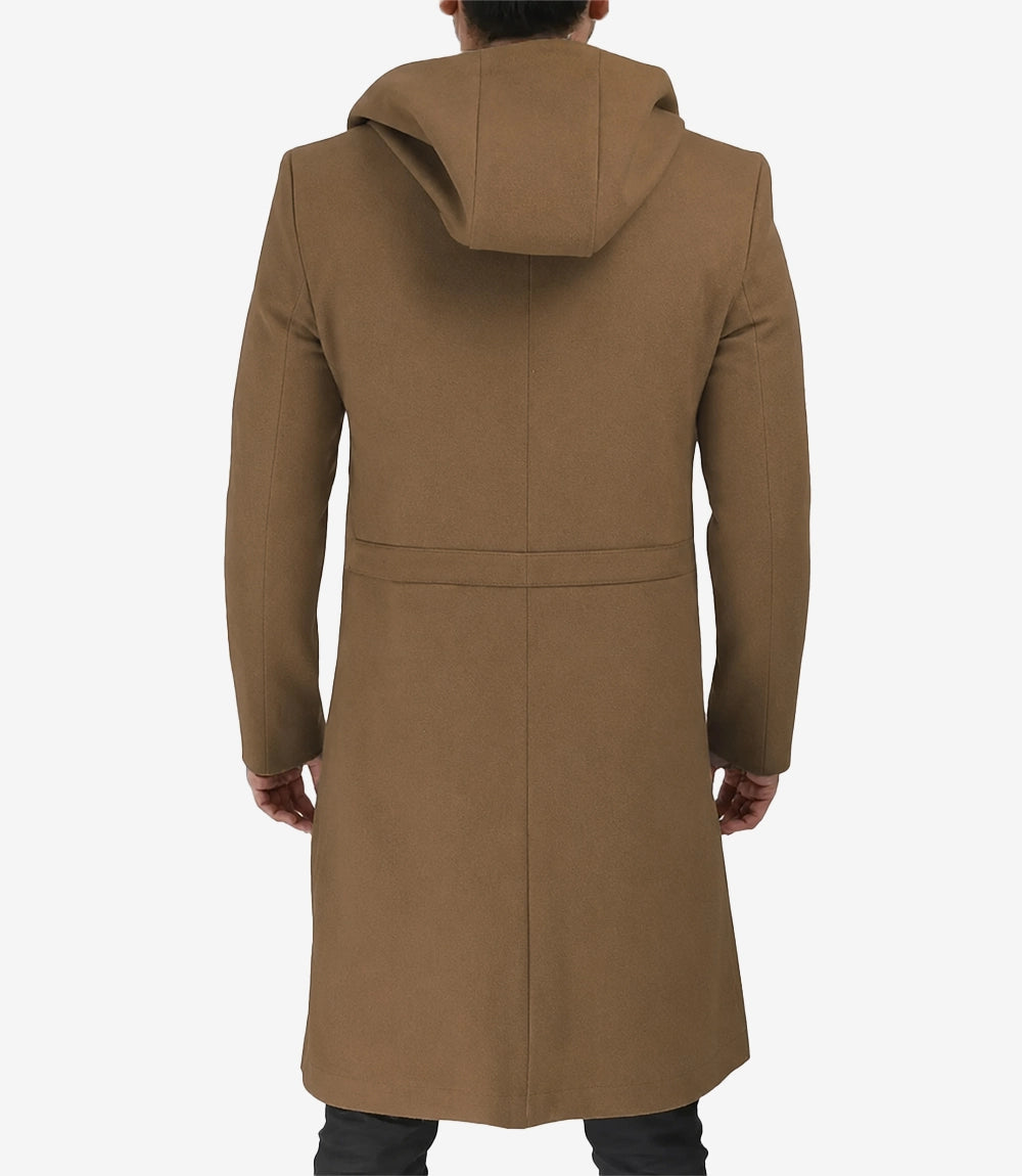 Men’s Camel Hooded Wool Coat - Zip-Up Winter Warmth - Camel - view 2