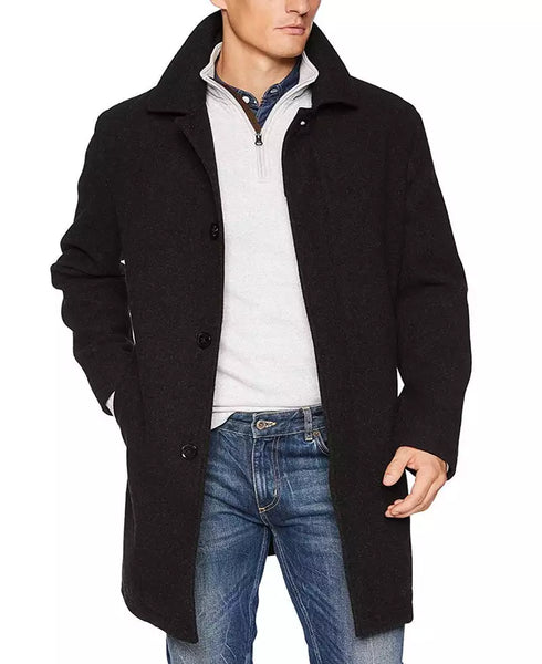 Stylish Wool Black Mens Single Breasted Overcoat - Your Perfect