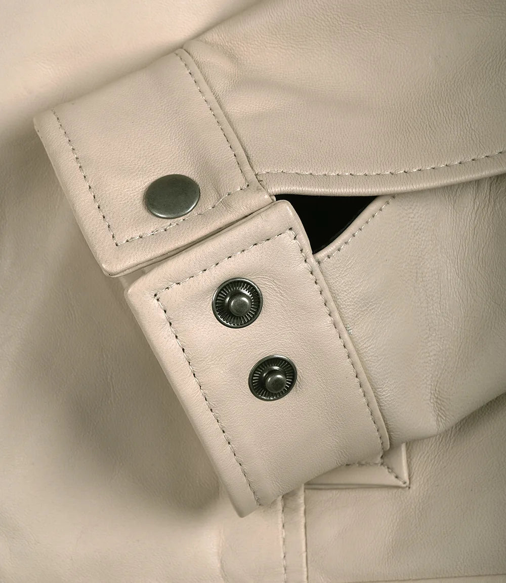 Mens Shirt Collar Beige Leather Jacket