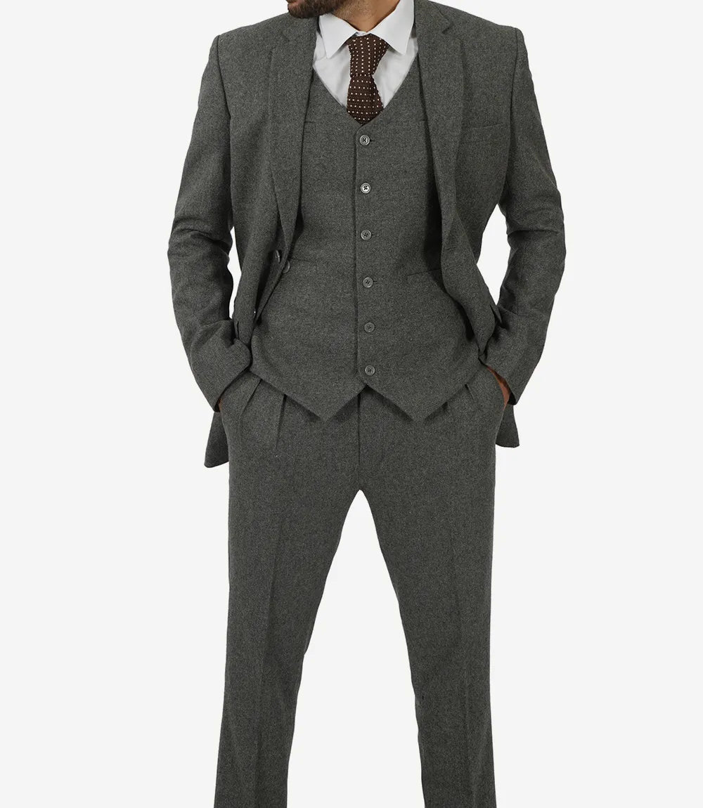 Men's Three-Piece Two-Button Gray Gangster Suit