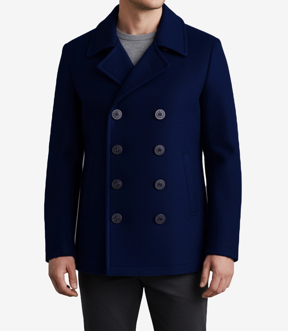 Gosett Men's Navy Blue Double Breasted Wool Coat