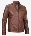 Mens Tall Cognac Leather Biker Style Jacket