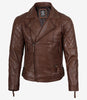Men's Asymmetrical Cognac Biker Style Leather Jacket