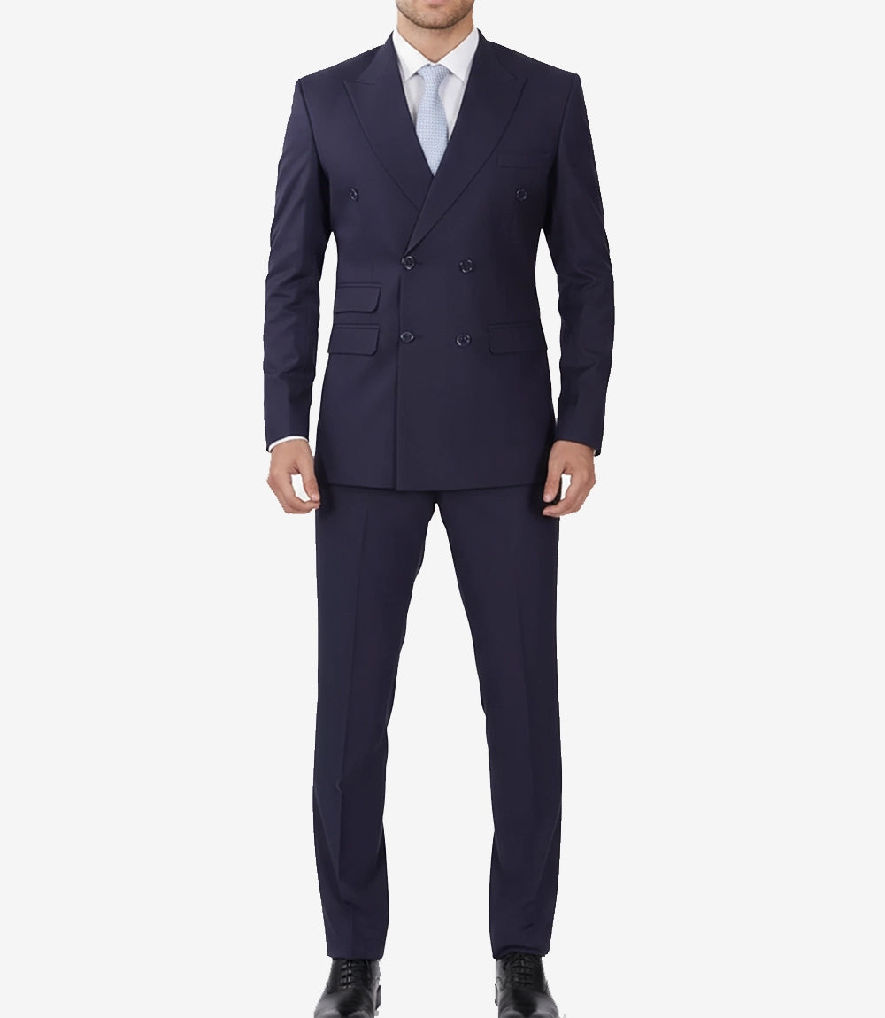 Men's Dark Blue Double-Breasted Suit – Classic Fit
