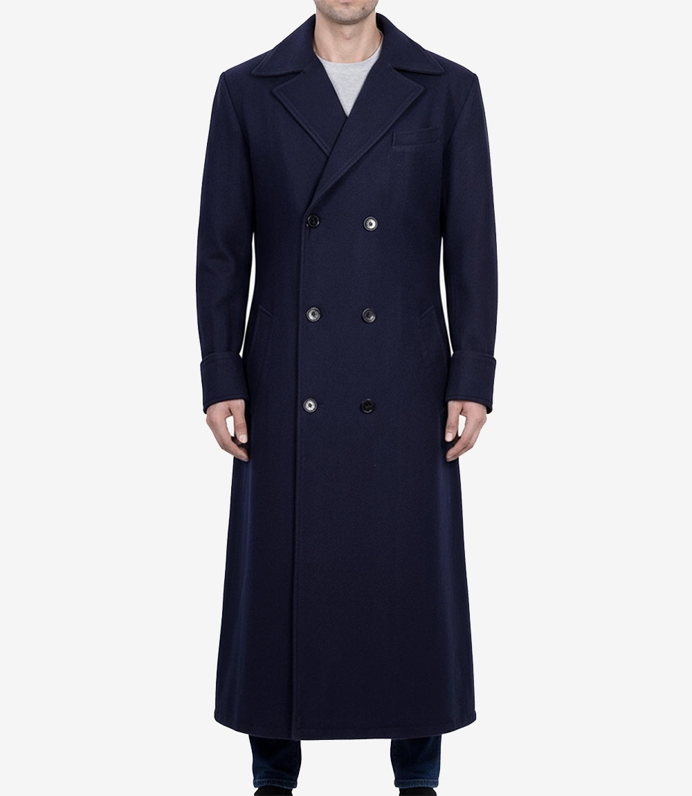 Men's Dark Blue Double-Breasted Wool Coat