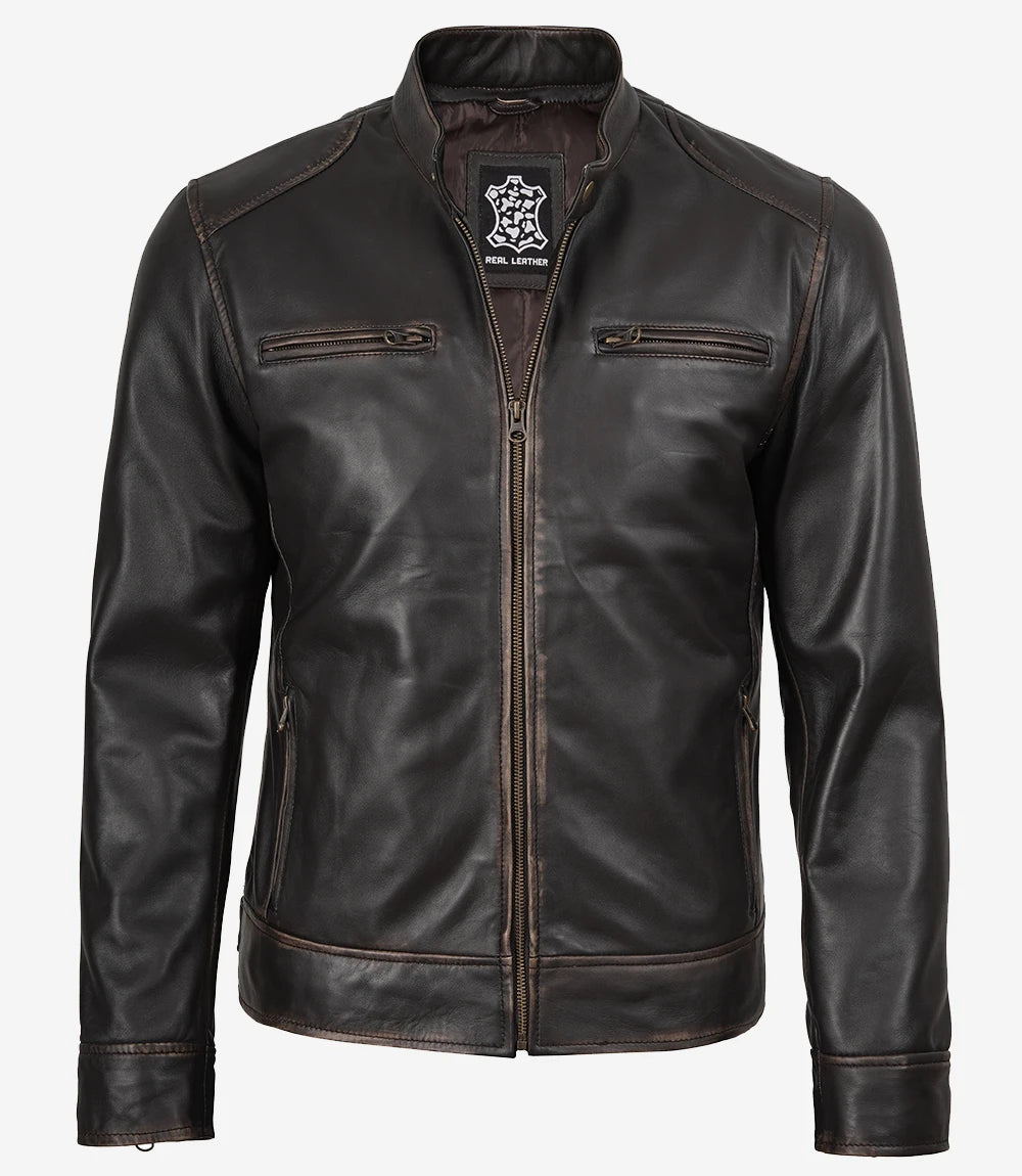Men's Distressed Brown Biker Style Leather Jacket