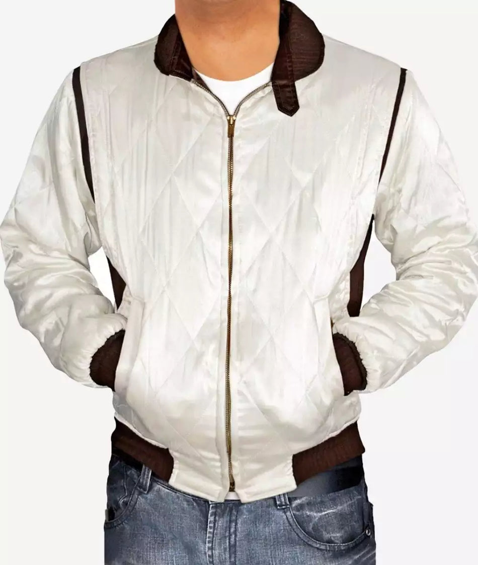 White Satin Bomber Jacket Men