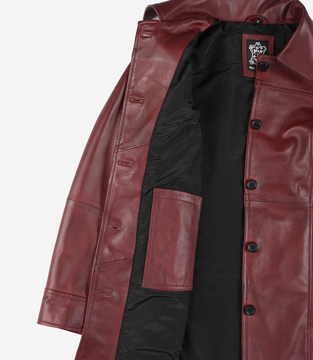 Womens Real Leather Maroon Coat