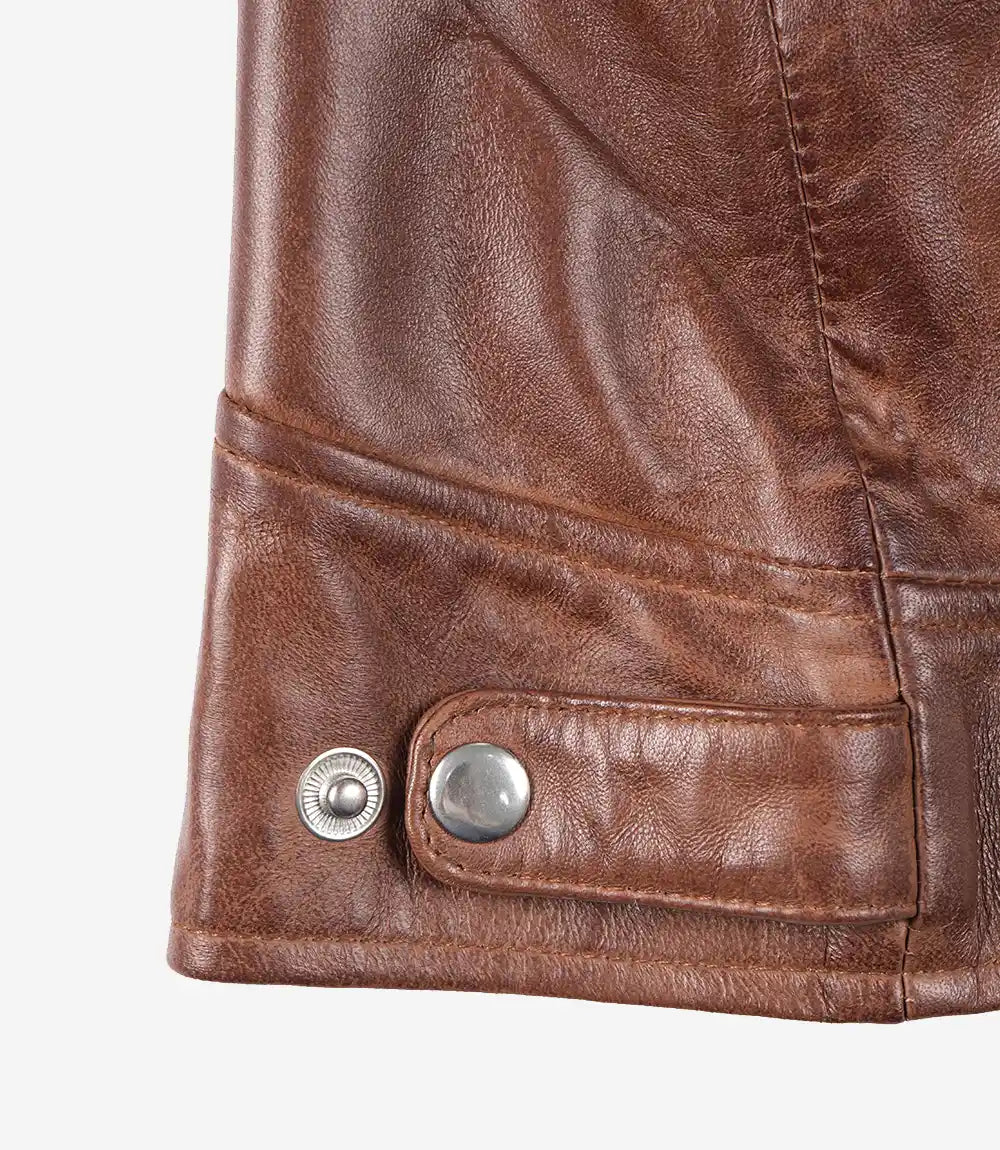 Womens Cognac Real Leather Moto Jacket