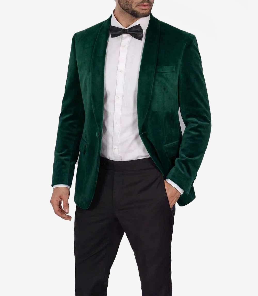 Men's Shawl Lapel Green Premium Velvet Tuxedo Suit