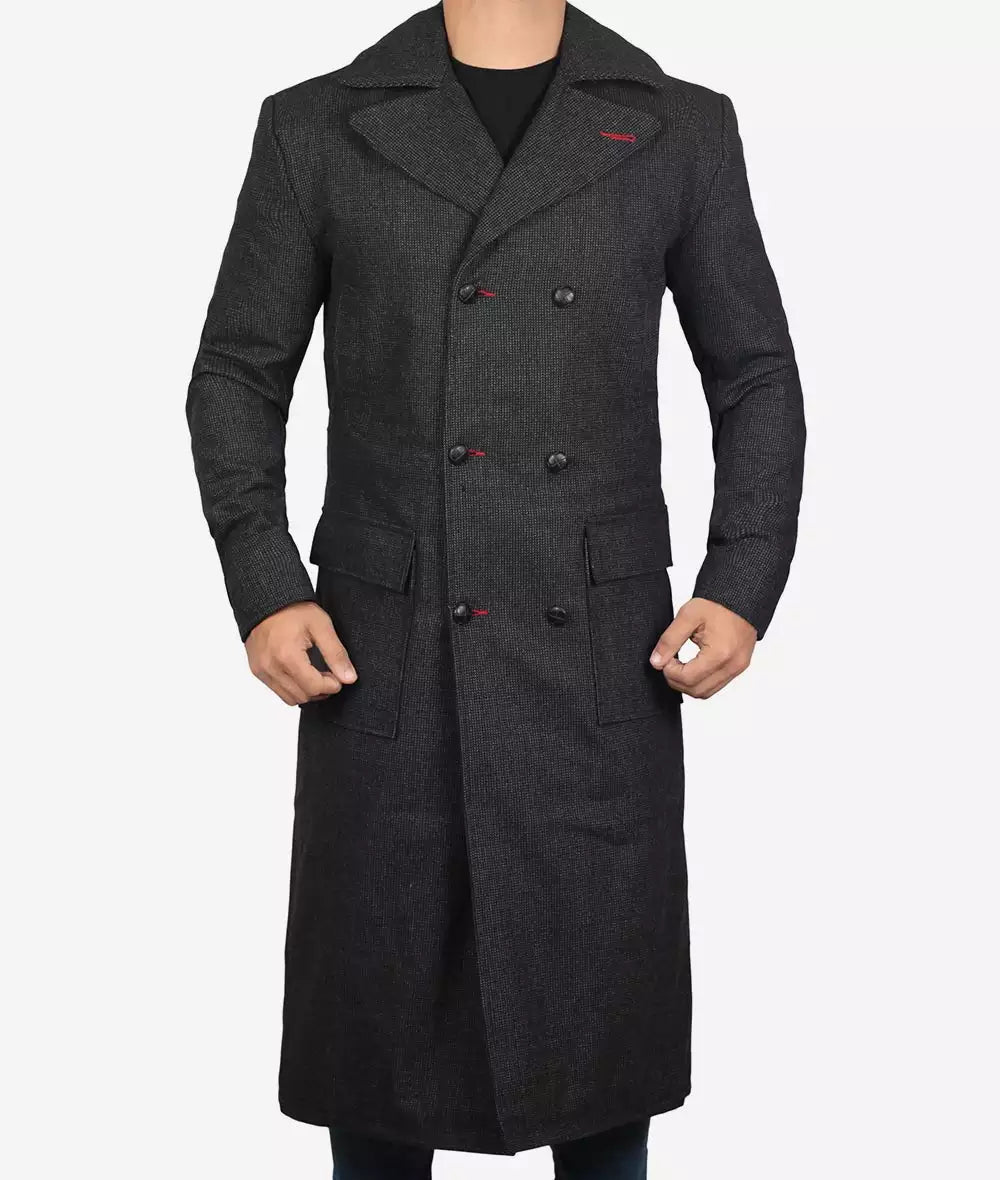 Double Breasted Grey Wool Coat Men