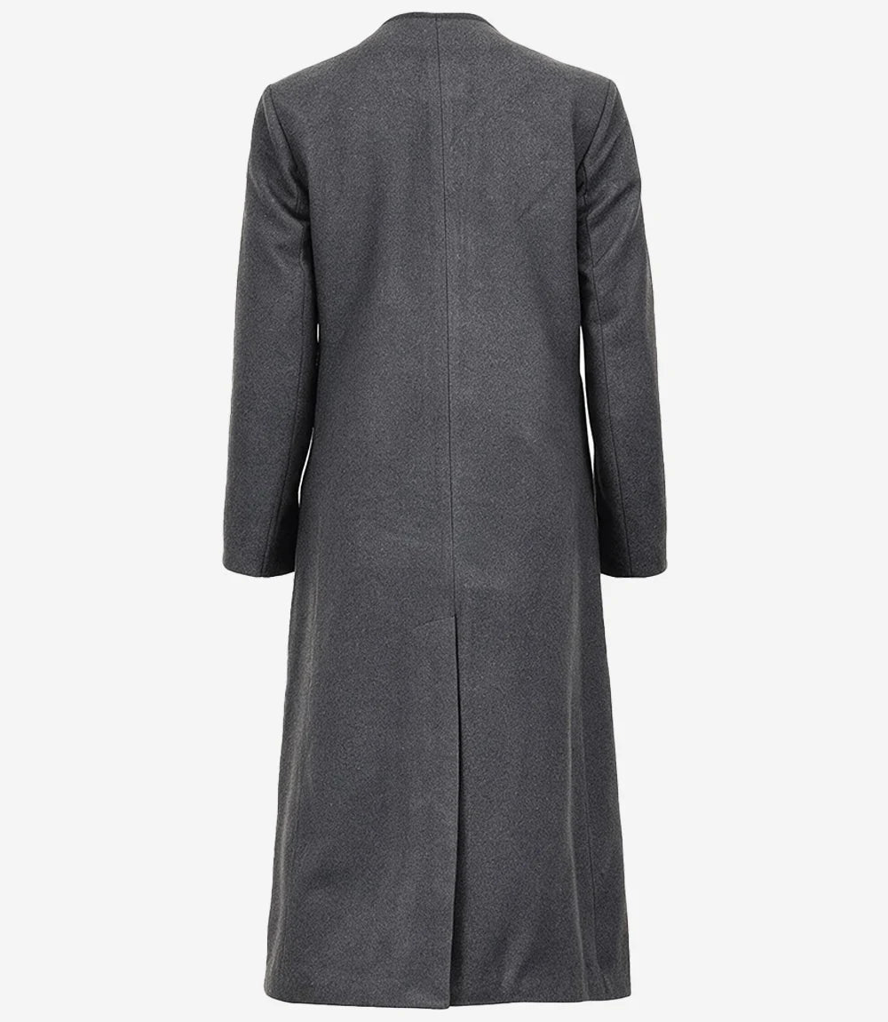 Rosario Runway: Women's Collarless Grey Wool Coat - Grey - view 4