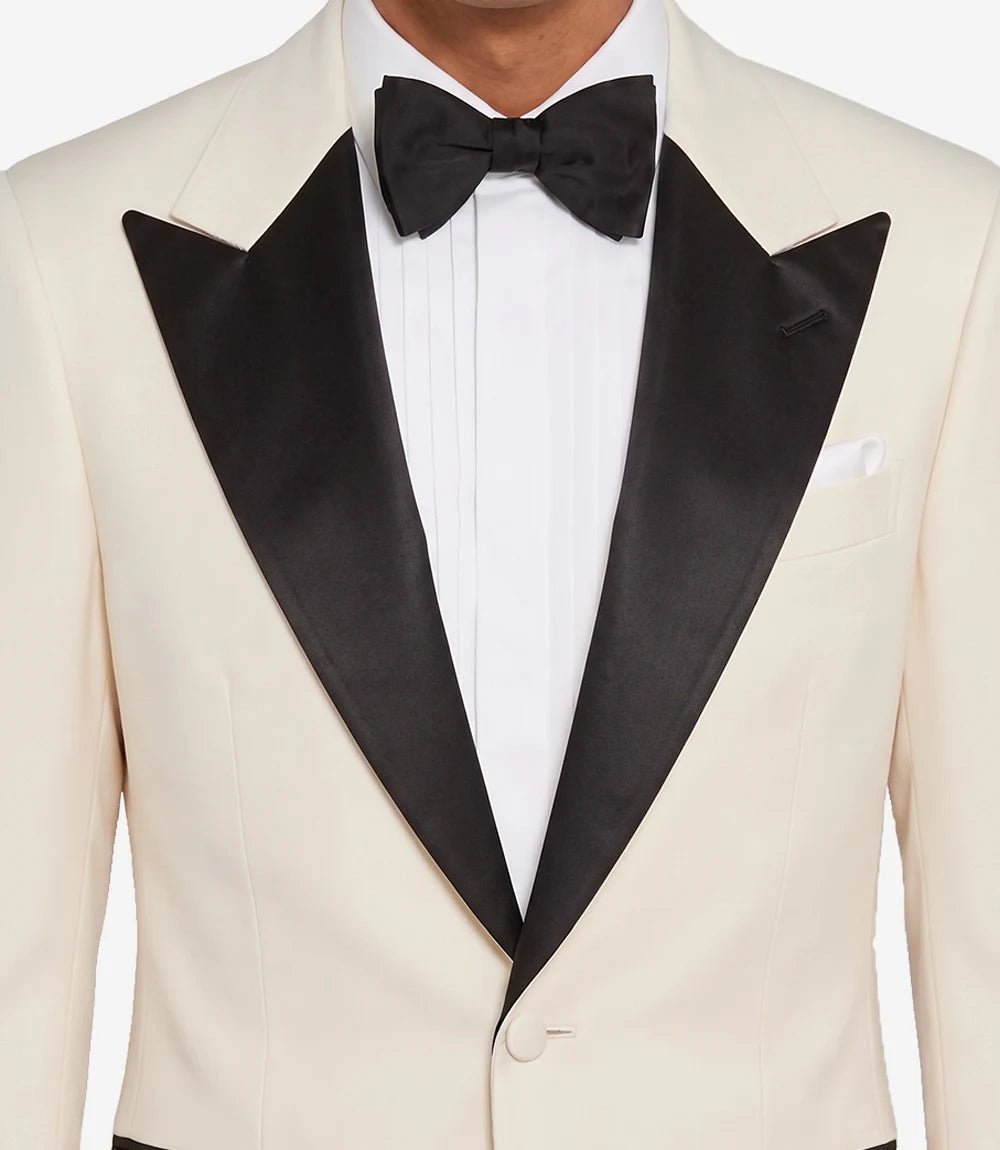 Men's Ivory White Dinner Jacket with Black Peak Lapel