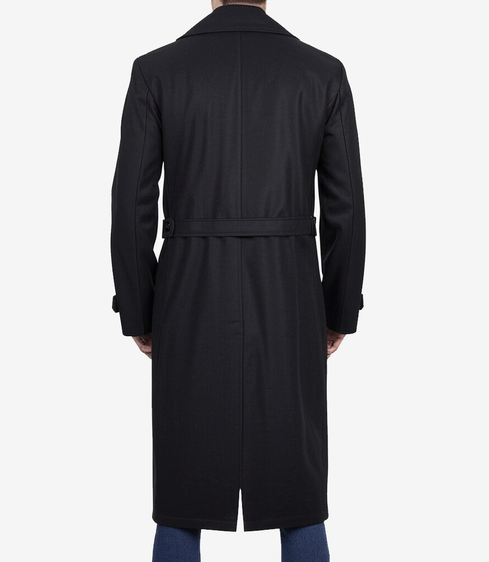 Kenney Men's Double-Breasted Black Wool Coat – Premium Quality