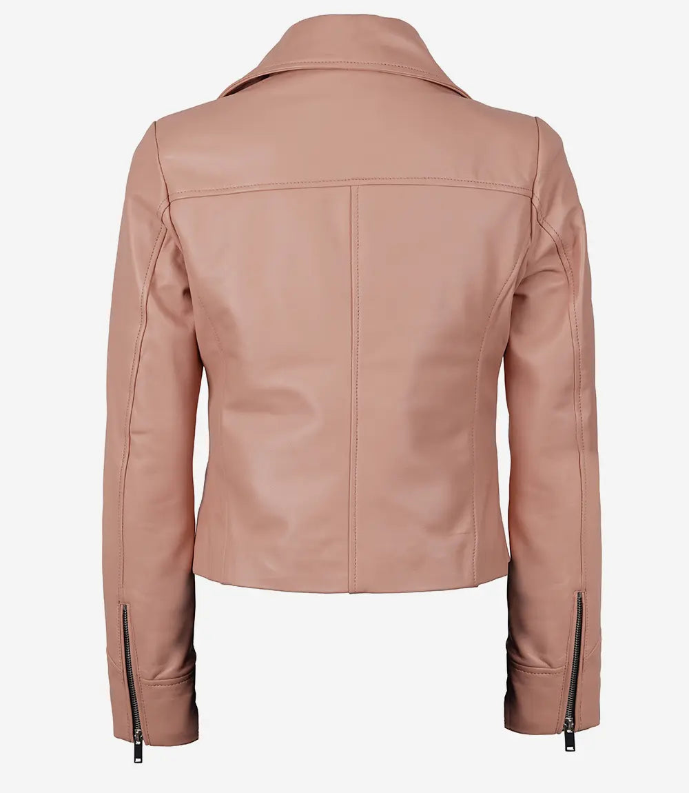 Womens Real Lambskin Leather Pink Moto Jacket