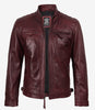 Men's Tall Real Leather Maroon Biker Style Jacket - Quilted Shoulder