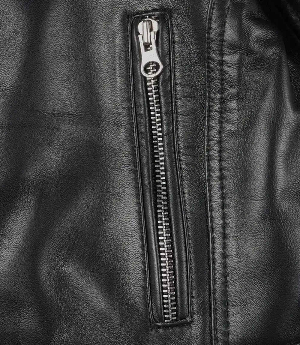 Womens Black Biker Cropped Leather Jacket