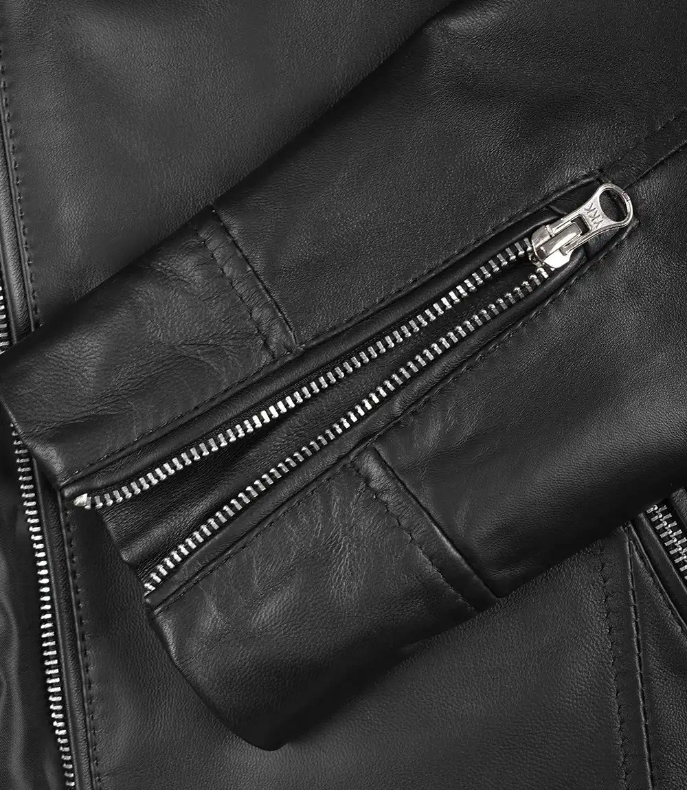Men's Black Lambskin Leather Biker Style Jacket
