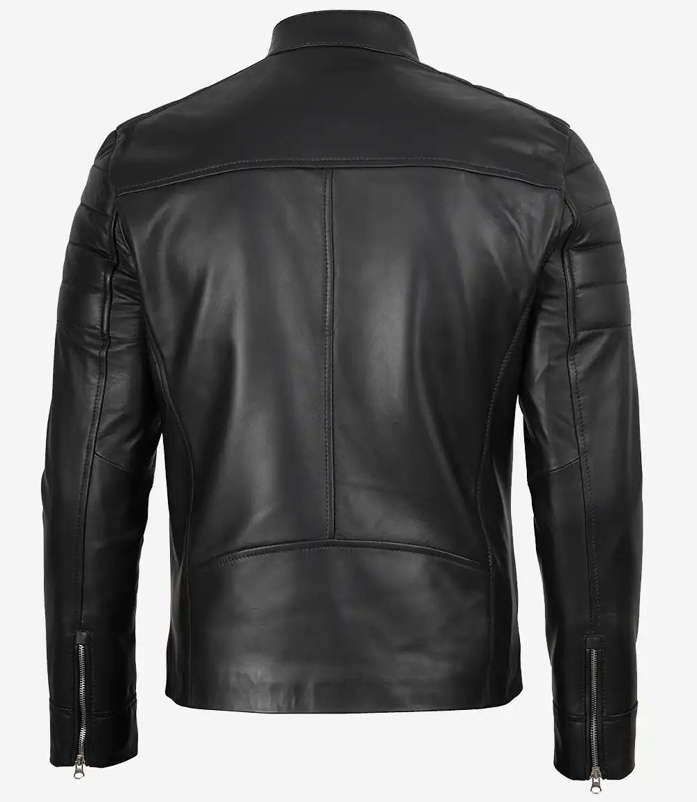 Men's Black Lambskin Leather Biker Style Jacket