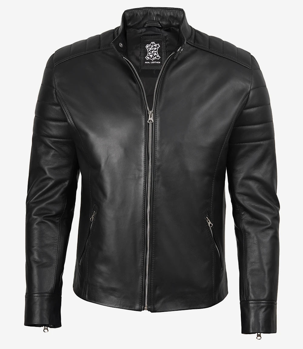 Men's Black Lambskin Leather Biker Style Jacket