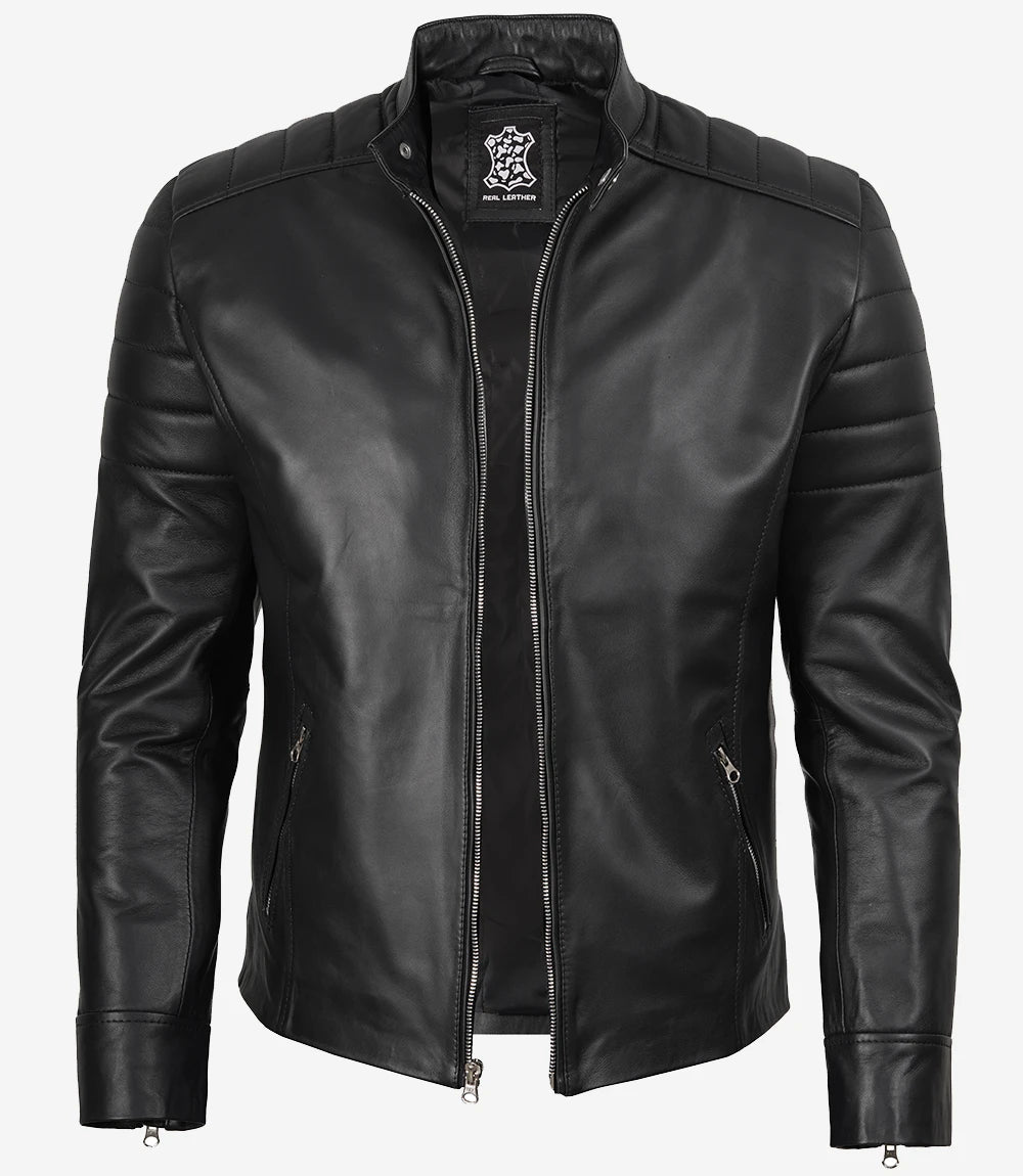 Men's Black Lambskin Leather Biker Style Jacket