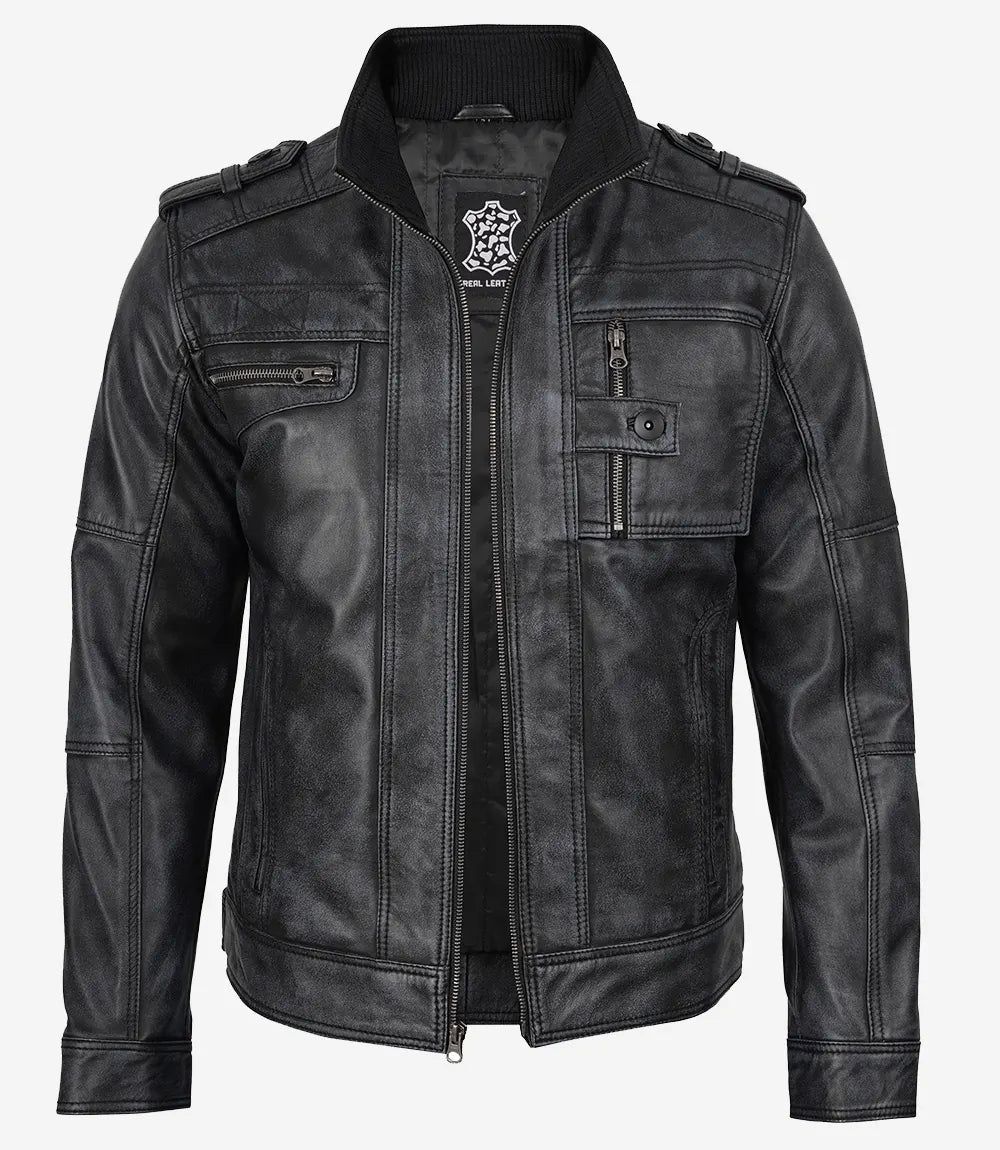 Men's Classic Black Leather Biker Style Jacket