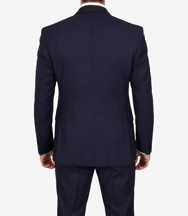 Men's Dark Blue Shawl Lapel Tuxedo – Modern Single-Button Prom Tux