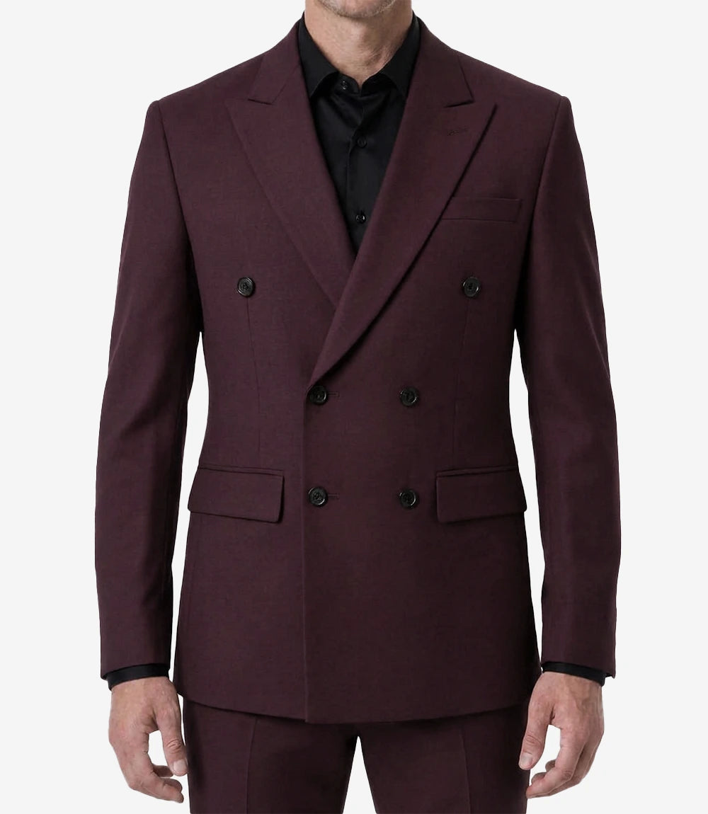 Men's Burgundy Double-Breasted 2 Piece Suit — Peak Lapel, Slim Fit