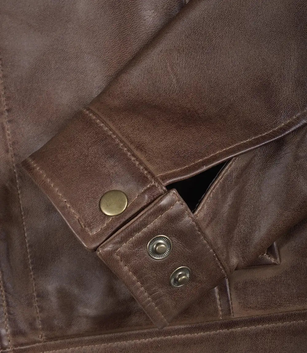 Mens Shirt Collar Chocolate Brown Leather Jacket