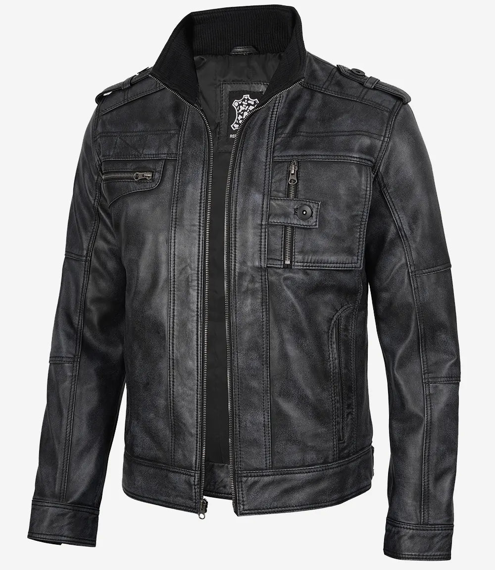 Men's Classic Black Leather Biker Style Jacket