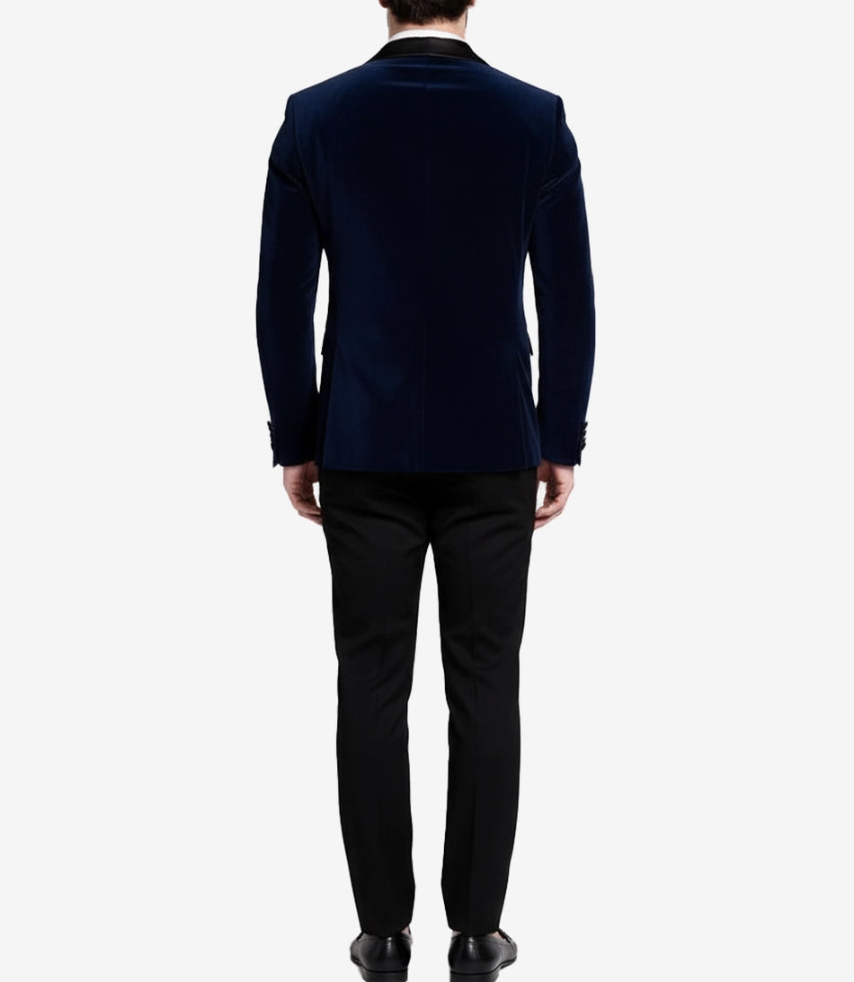 Men's Dark Blue Velvet Groomsmen Tuxedo – Peak Lapel