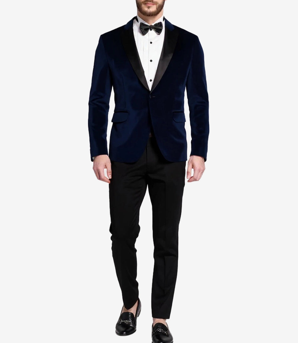 Men's Dark Blue Velvet Groomsmen Tuxedo – Peak Lapel