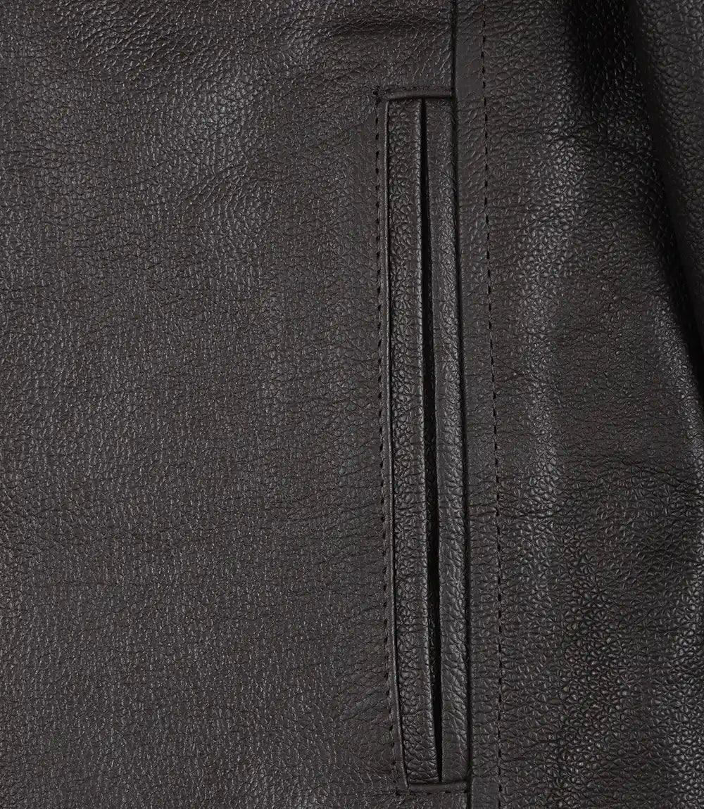 Mens Dark Brown Premium Cowhide Leather Biker Style Jacket