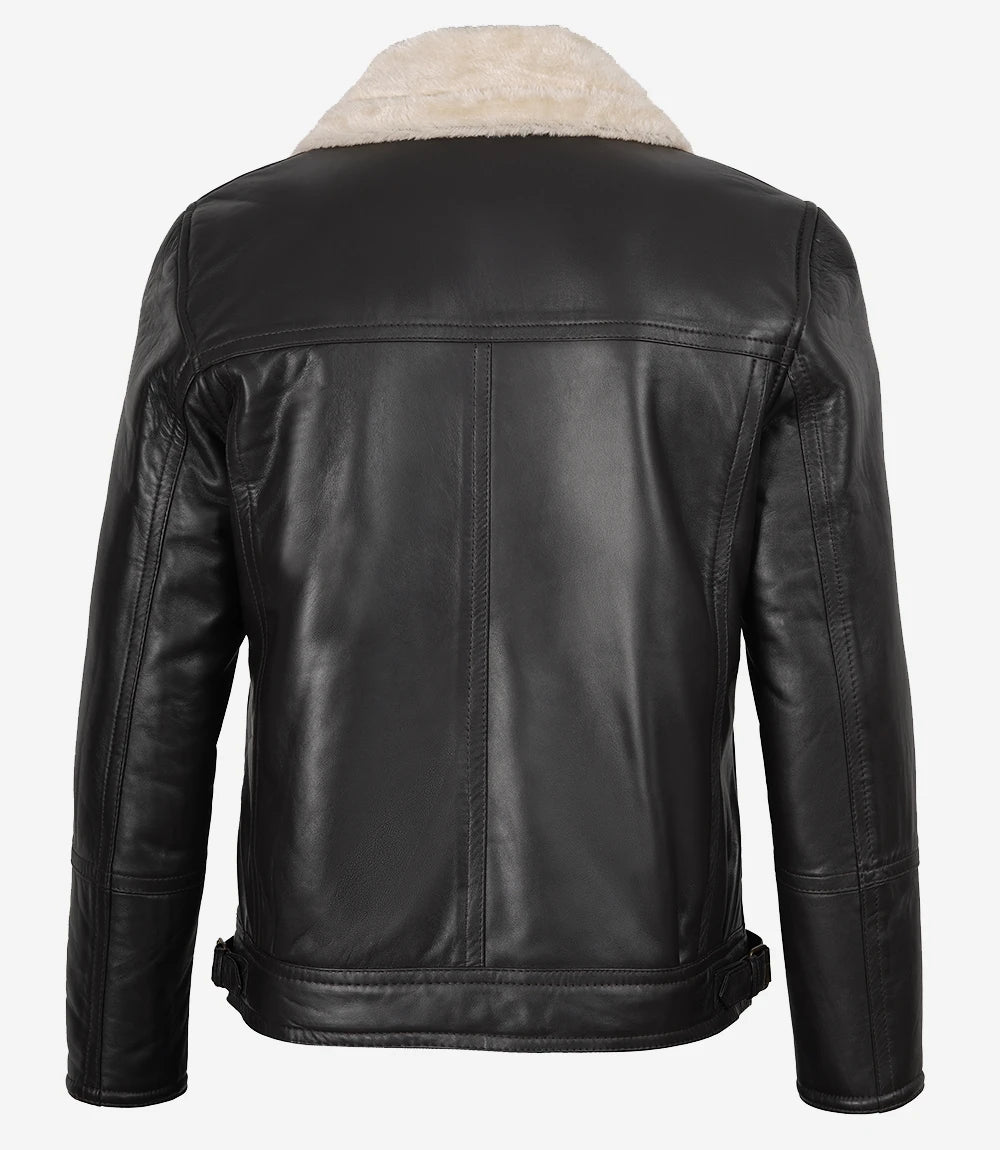 Men's Dark Brown Shearling Biker Style Leather Jacket