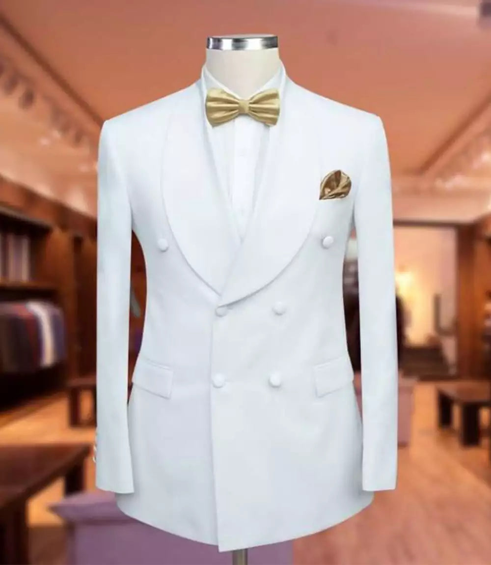 Mens Shawl Lapel Double Breasted White Tuxedo